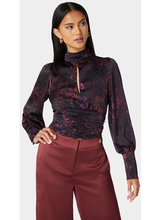 bebe Chintz Yoryu Back Self Tie Long Sleeve Blouse - Image 2