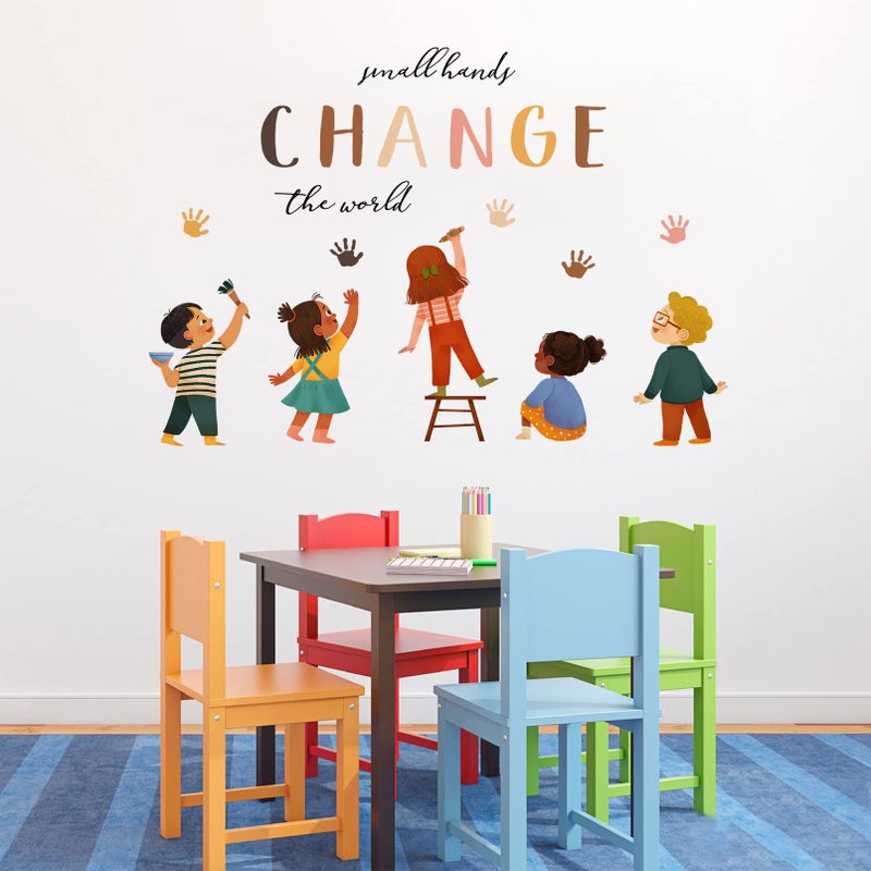 Mfault Small Hands Change The World Equality Wall Decals Stickers, Inspirational Quote Diversity Handprint Nursery Classroom Decorations Kids Bedroom Art, Toddlers Room Preschool Daycare Library Decor - Image 5