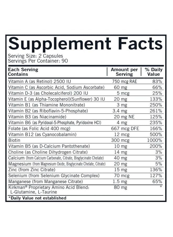 Kirkman EveryDay Multivitamin - 180 Capsules - Broad-Spectrum Vitamin & Mineral - Supports Productivity - Hypoallergenic - Image 1