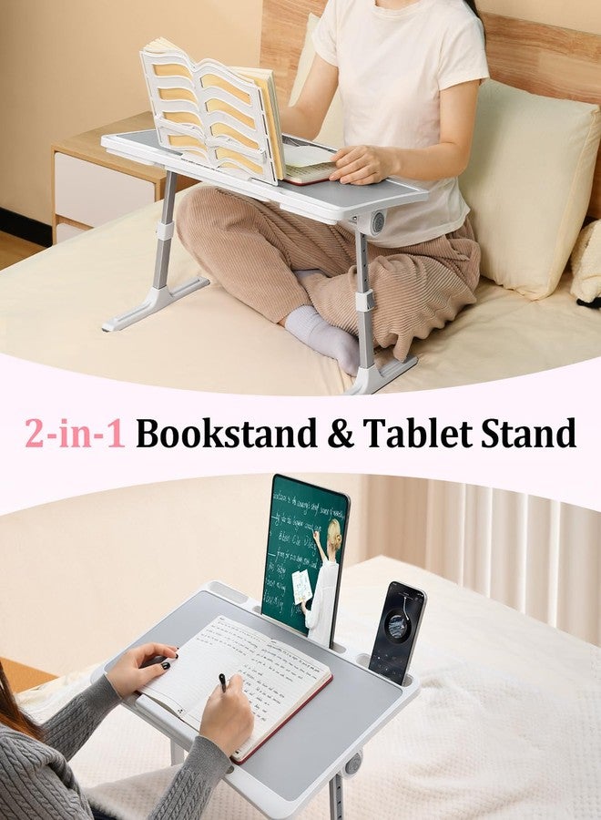 bifine Laptop Desk for Bed, Adjustable Height and Angle Lap Desks for Adults, Laptop Desk with Bookstand for Bed Couch Floor Writing Working Reading Eating Painting, White - Image 2