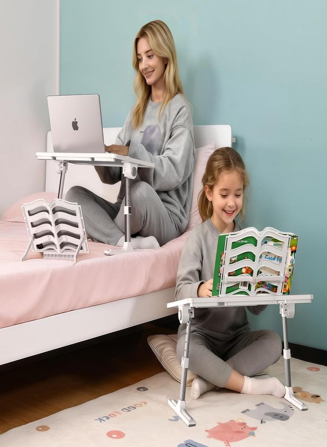 bifine Laptop Desk for Bed, Adjustable Height and Angle Lap Desks for Adults, Laptop Desk with Bookstand for Bed Couch Floor Writing Working Reading Eating Painting, White - Image 1