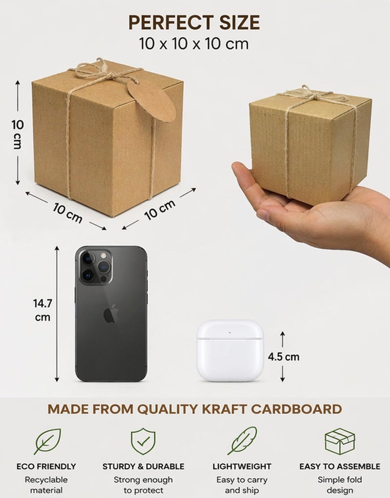 Brown Kraft Paper Eco Boxes – 50 Boxes + Card + Natural String – Perfect for Weddings, Birthdays and Events (10 * 10 * 10) - Image 3