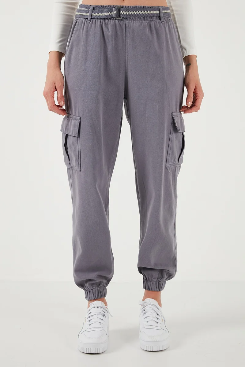 ليلا Cotton Standard Fit Normal Waist Elastic Leg Belted Jogger Pants Women's Trousers 668YP5045