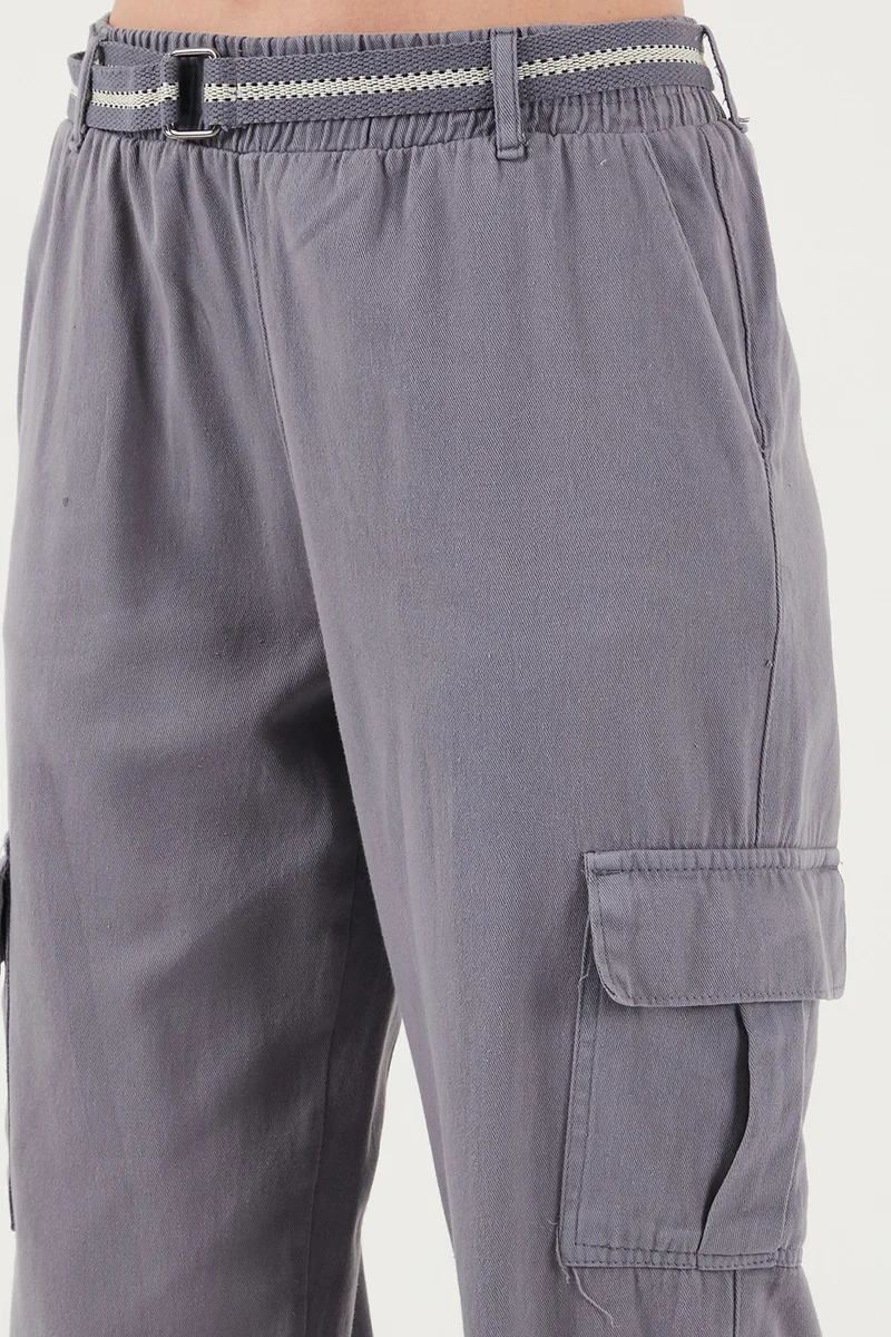 ليلا Cotton Standard Fit Normal Waist Elastic Leg Belted Jogger Pants Women's Trousers 668YP5045