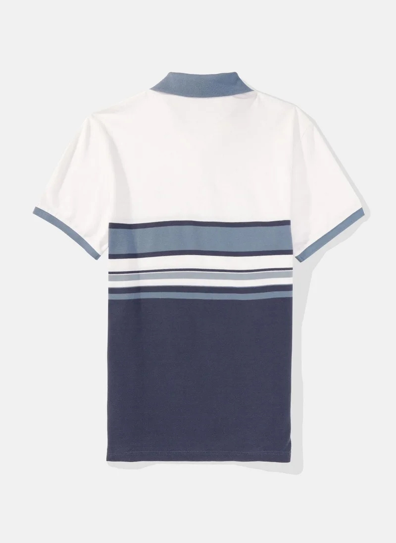 American Eagle Logo Striped Short Sleeve Polo Shirt