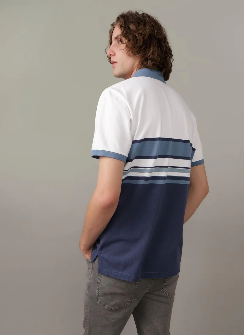 American Eagle Logo Striped Short Sleeve Polo Shirt
