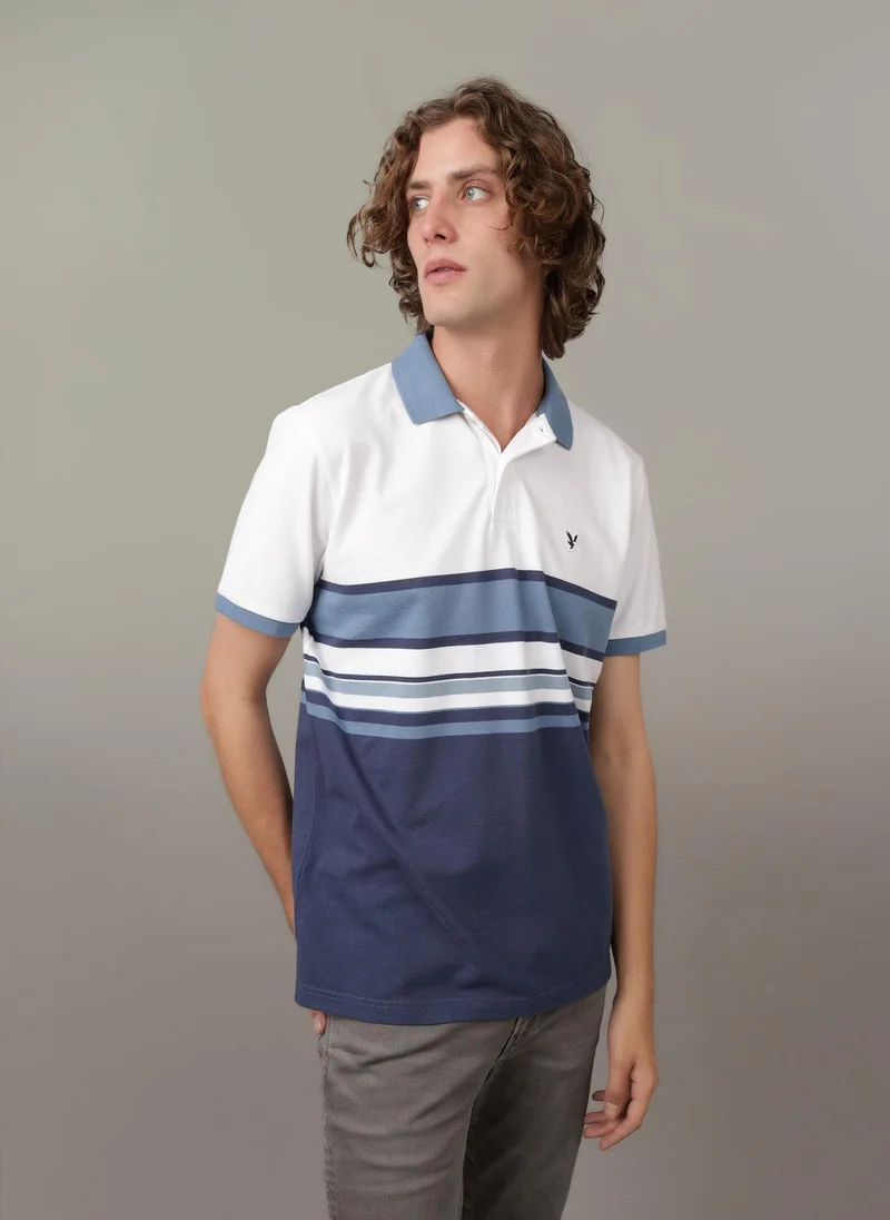American Eagle Logo Striped Short Sleeve Polo Shirt