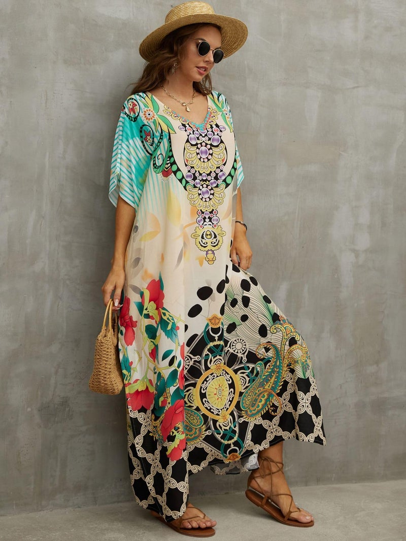 IMAGEKOPE Kaftan Dresses for Women Plus Size Bathing Suit Cover up Caftan Maxi Beach Dresses - Image 3