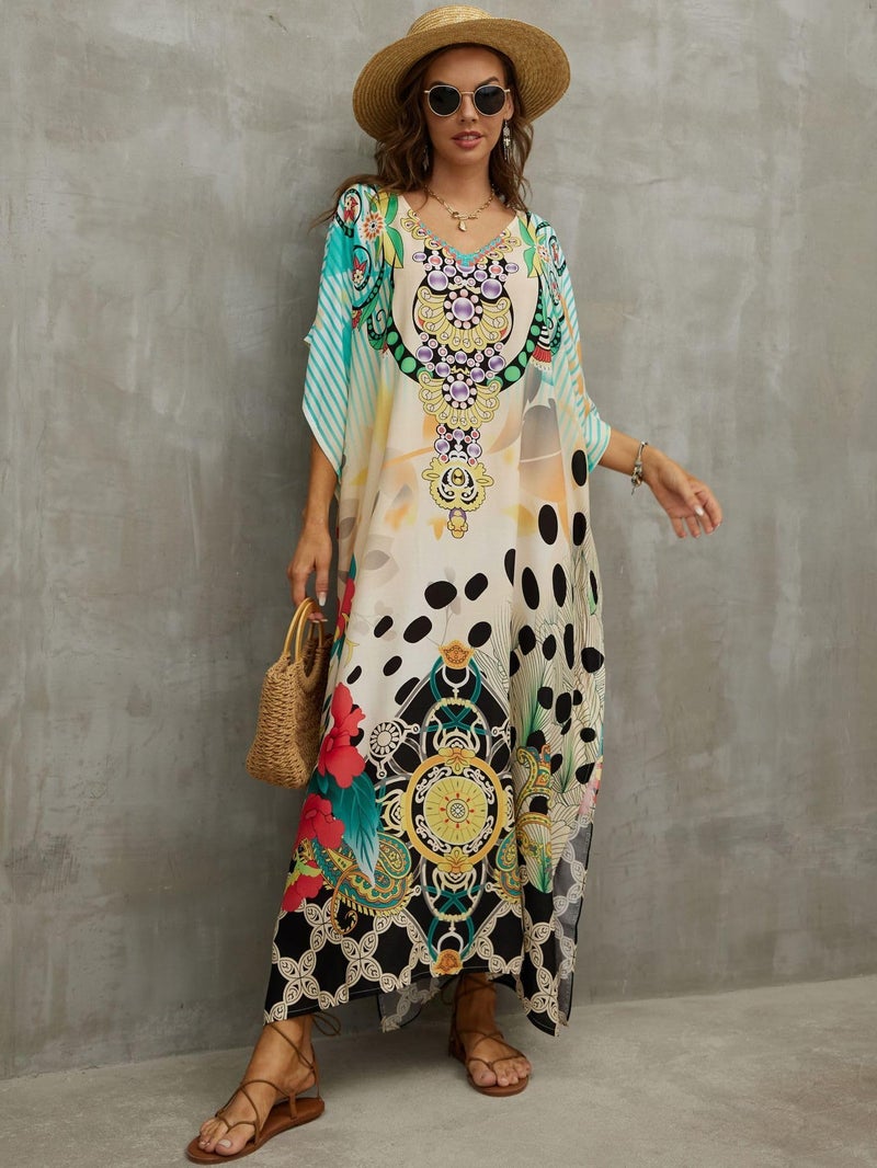 IMAGEKOPE Kaftan Dresses for Women Plus Size Bathing Suit Cover up Caftan Maxi Beach Dresses - Image 2