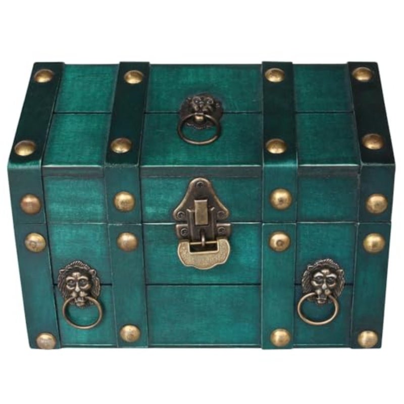 Vintage Wooden Jewelry Chest with Lock, Large Capacity Decorative Treasure Box for Jewelry Storage and Home Organization, Antique Style Keepsake Organizer, Green Finish - Image 1