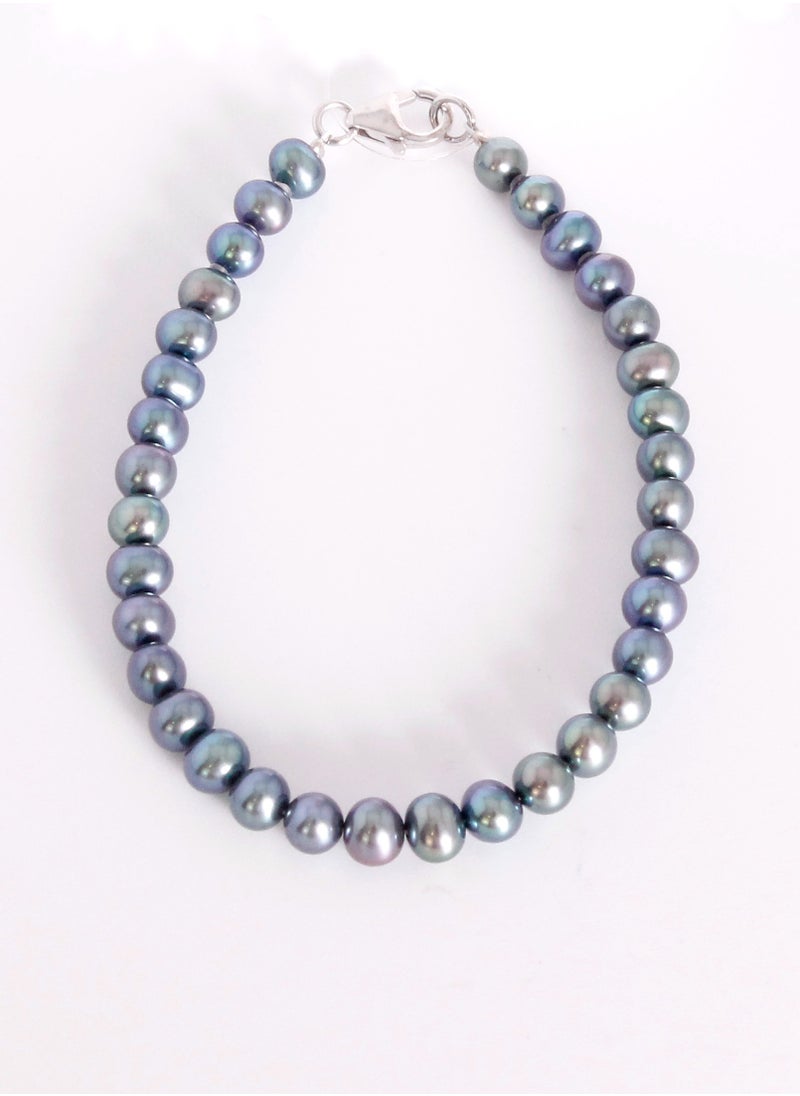 MIKURA - Bracelet 1L 19Cm, Freshwater Pearls, A Quality, Treated Black Color, 5.5-5.0MM, 18KW - Image 1