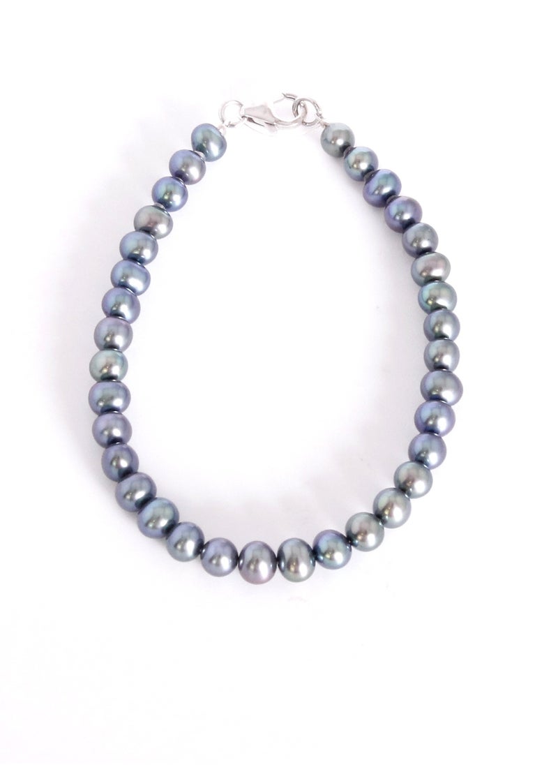 MIKURA - Bracelet 1L 19Cm, Freshwater Pearls, A Quality, Treated Black Color, 5.5-5.0MM, 18KW - Image 1