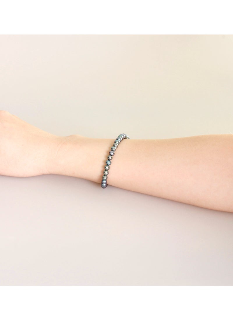 MIKURA - Bracelet 1L 19Cm, Freshwater Pearls, A Quality, Treated Black Color, 5.5-5.0MM, 18KW - Image 1