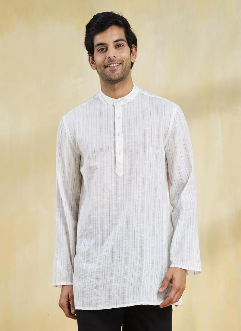 فاب انديا White Cotton Striped Short Kurta