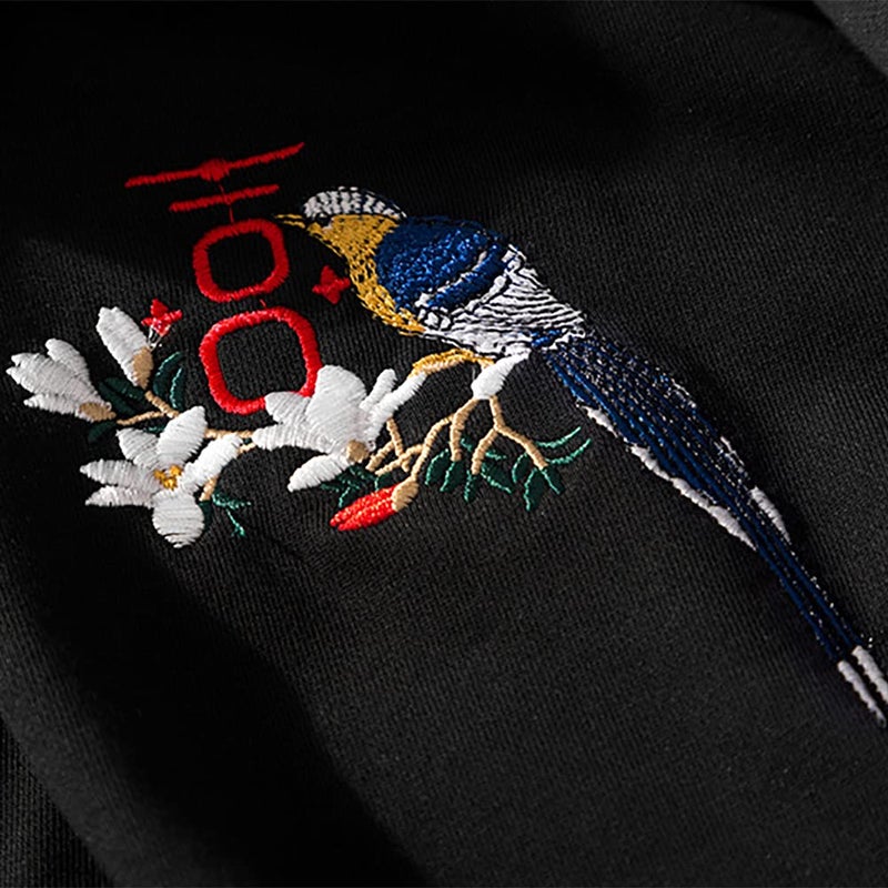 Niepce Inc Streetwear Men's Magpie Embroidered Heavyweight Graphic Hoodies (black-magpie, Large) - Image 3