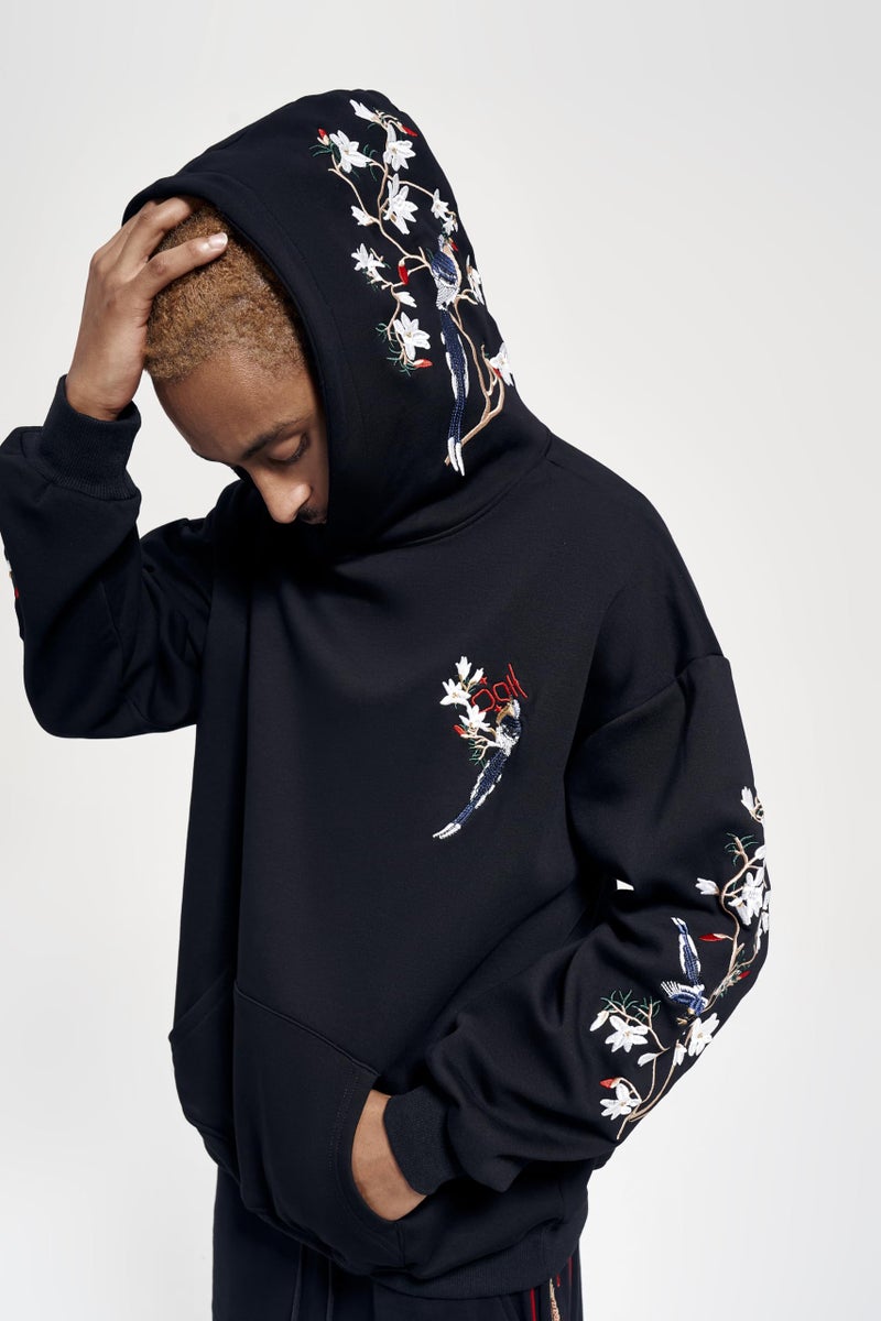 Niepce Inc Streetwear Men's Magpie Embroidered Heavyweight Graphic Hoodies (black-magpie, Large) - Image 5
