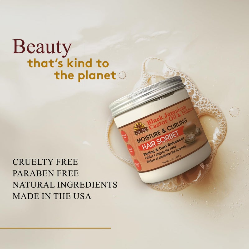 OKAY Black Jamaican Castor Oil & Hibiscus Moisture & Curling Sorbet - Castor Oil Hair Pomade for Men & Women, Moisturize Dry Scalp with Natural Aloe, Hair Food for Curls & Waves - 17 oz (Pack of 1) - Image 3