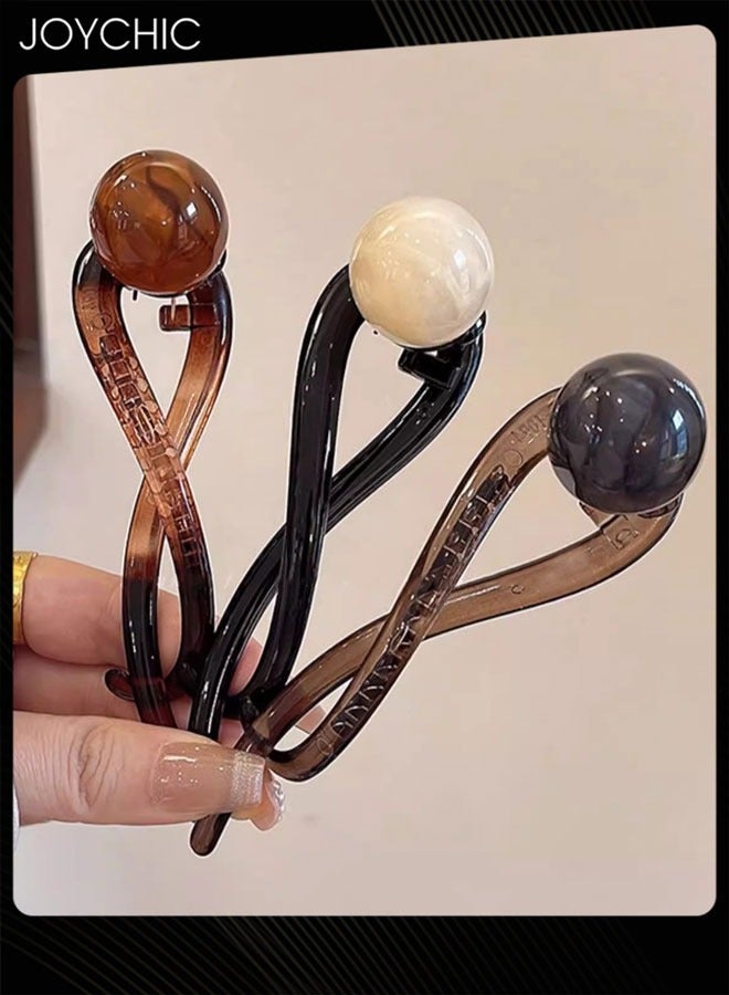 Joychic 3 Piece Women Elegant Faux Pearl Hair Clip Vintage Inspired Twist Design with Bow Accent for Sophisticated Hairstyles Durable Plastic Construction - Image 4