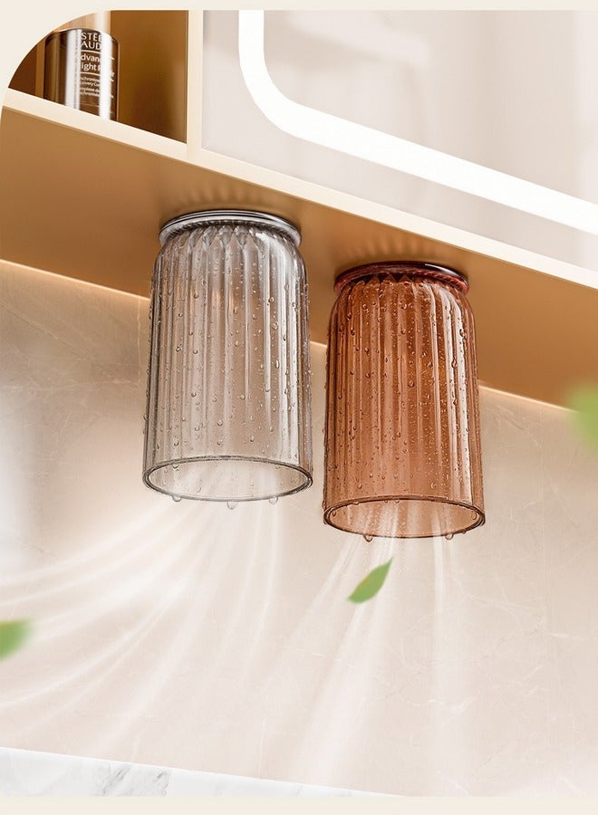 طقم حامل أكواب وفرشاة أسنان من 3 قطع ， تصميم مغناطيسي مبتكر خالٍ من الثقب ， صندوق تخزين للحمام مثبت على الحائط (رمادي) - Image 3