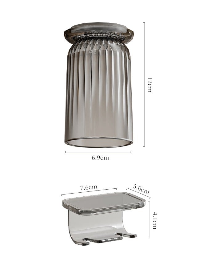 طقم حامل أكواب وفرشاة أسنان من 3 قطع ， تصميم مغناطيسي مبتكر خالٍ من الثقب ， صندوق تخزين للحمام مثبت على الحائط (رمادي) - Image 5