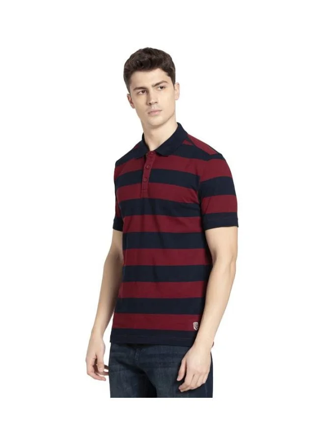 Jockey Deep Red & Navy US93 Men Super Combed Cotton Rich Striped Polo T Shirt for Men | Best Price UAE