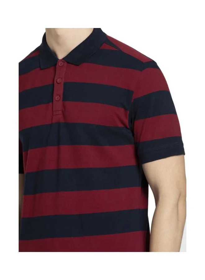 Jockey Deep Red & Navy US93 Men Super Combed Cotton Rich Striped Polo T Shirt for Men | Best Price UAE