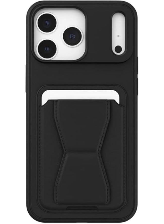Leather Case Compatible for Iphone 17 Pro Shockproof Leather Back Card Storage & Case built-in Stand PU leather For a Stylish Look, Comfortable Grip (Black) - Image 1