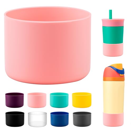 Bluwing Silicone Boot for Owala Kids Water Bottle 14/16 oz, Anti-Slip Protective Sleeve Bottom Protector for Owala Kids Tumbler 12oz, FreeSip 16oz(Pink) - Image 1