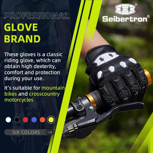 Seibertron Unisex BMX MX ATV MTB Racing Gloves - Touch Recognition Full Finger Glove for Road Racing and Motorcycle Sports Black M - Image 2