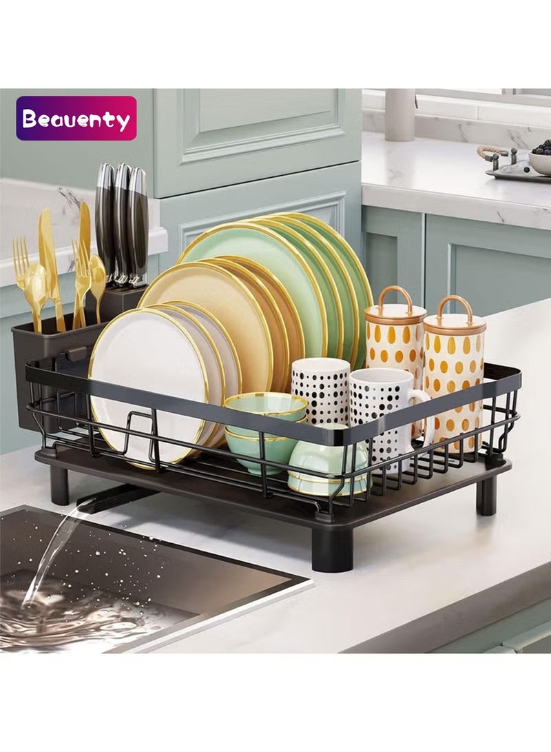 Beauenty Dish Drying Rack, Dish Racks for Kitchen Counter with Utensil Holder, Dish Drainers for Kitchen Counter with Drainboard, Kitchen Organizers & Storage Gadgets, House Warming Gifts for New Home - Image 1