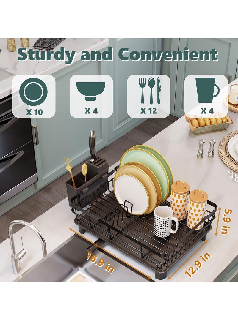 Beauenty Dish Drying Rack, Dish Racks for Kitchen Counter with Utensil Holder, Dish Drainers for Kitchen Counter with Drainboard, Kitchen Organizers & Storage Gadgets, House Warming Gifts for New Home - Image 3