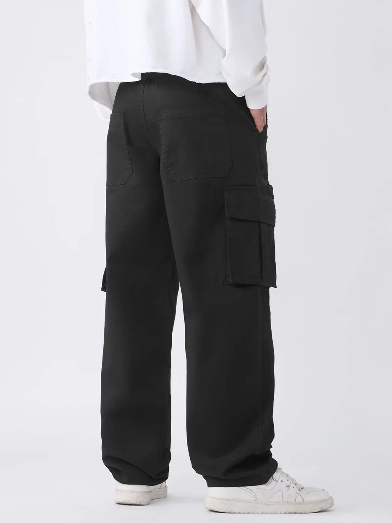 The Souled Store  The Souled Store Men Nightfall Solid Black Straight Fit Cargo Pants for Men | Best Price UAE