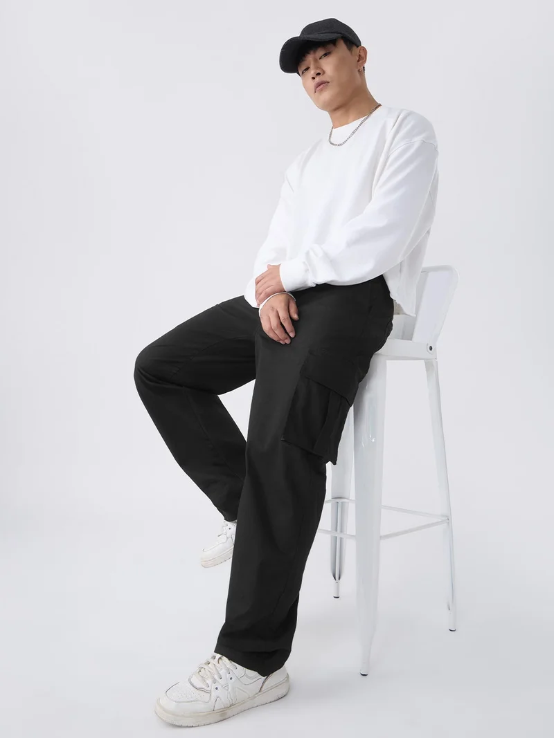 The Souled Store  The Souled Store Men Nightfall Solid Black Straight Fit Cargo Pants for Men | Best Price UAE