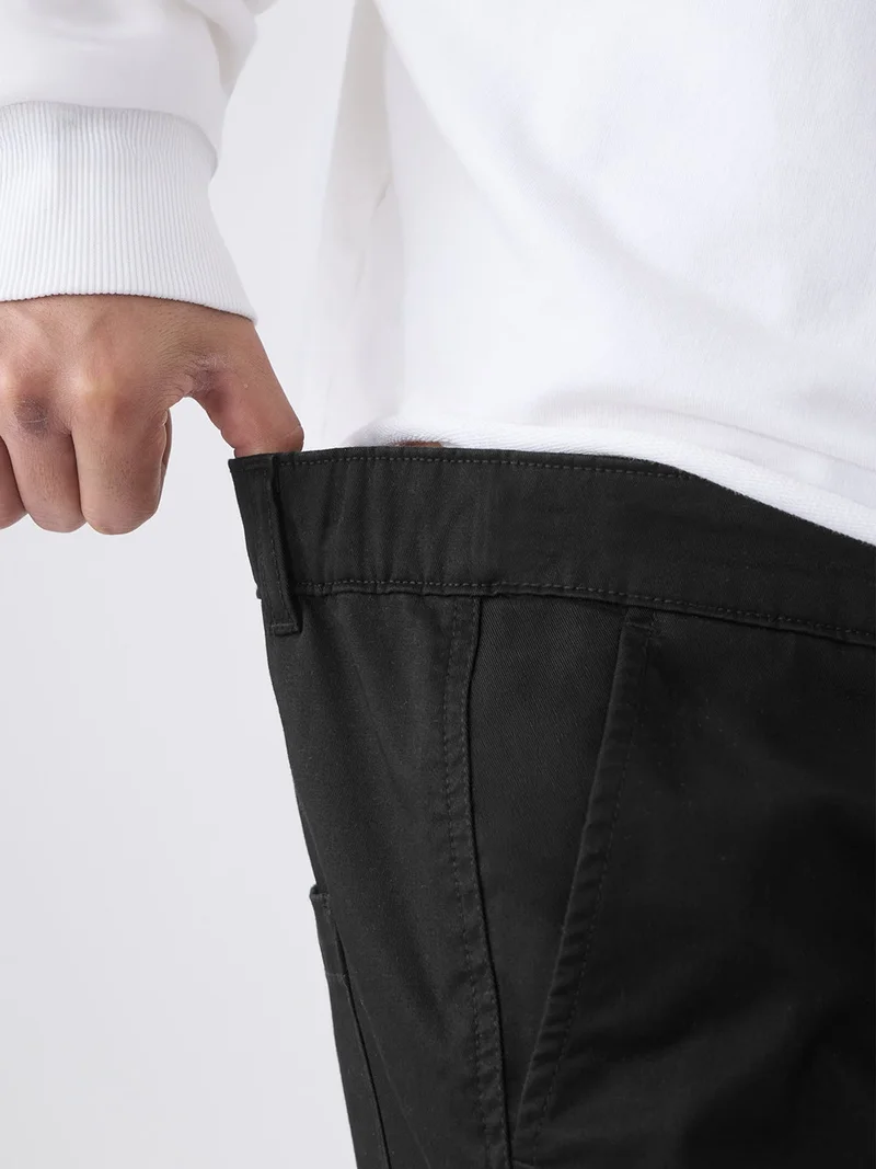The Souled Store  The Souled Store Men Nightfall Solid Black Straight Fit Cargo Pants for Men | Best Price UAE
