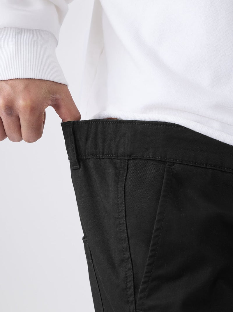 The Souled Store Men Nightfall Solid Black Straight Fit Cargo Pants - Image 2