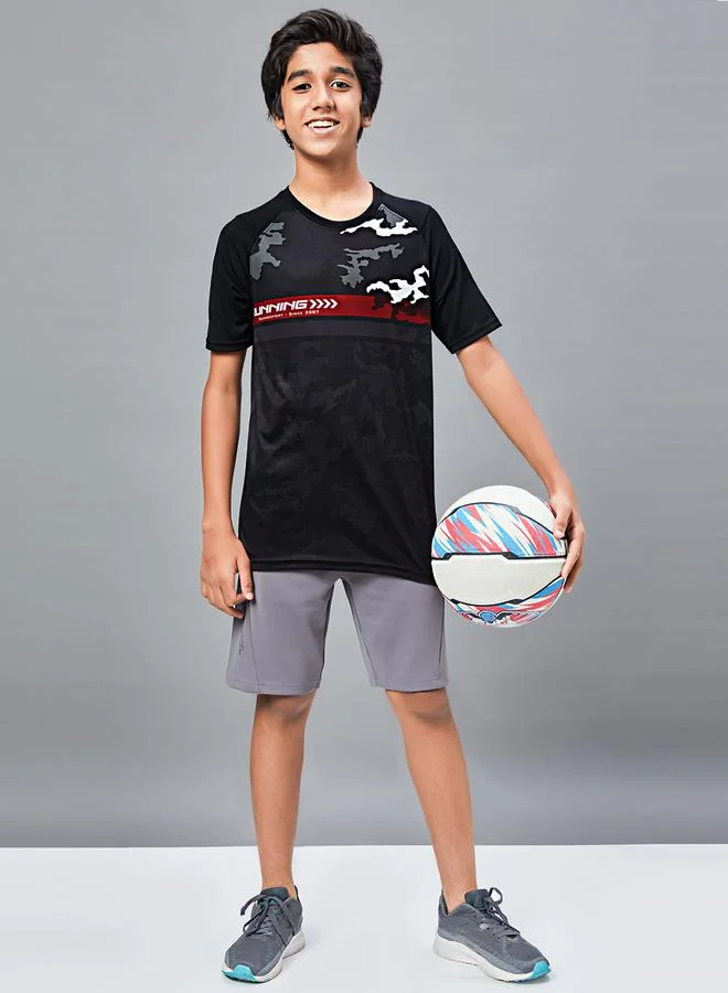 Technosport Printed Slim Fit T-Shirt with Technolite by Styli