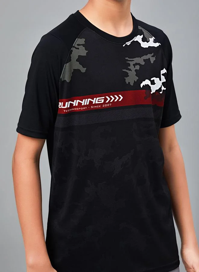 Technosport Printed Slim Fit T-Shirt with Technolite by Styli