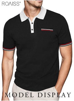 roaiss Manfinity Homme Men Plus Contrast Trim Polo Shirt Short Sleeve Outdoor Stretch Golf Shirts  - Image 2