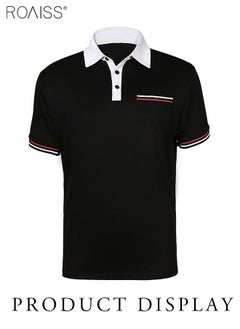 roaiss Manfinity Homme Men Plus Contrast Trim Polo Shirt Short Sleeve Outdoor Stretch Golf Shirts  - Image 1
