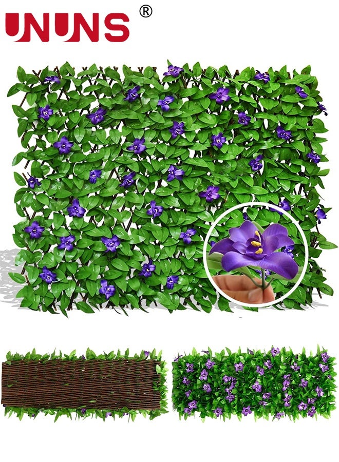 UNUNS Green Fences,Expandable Faux Ivy Fence Privacy Screen with Artificial Flower,Artificial Fences,Greenery Expandable Stretchable Covers Panel for Garden Fence Balcony,18x200cm - Image 1