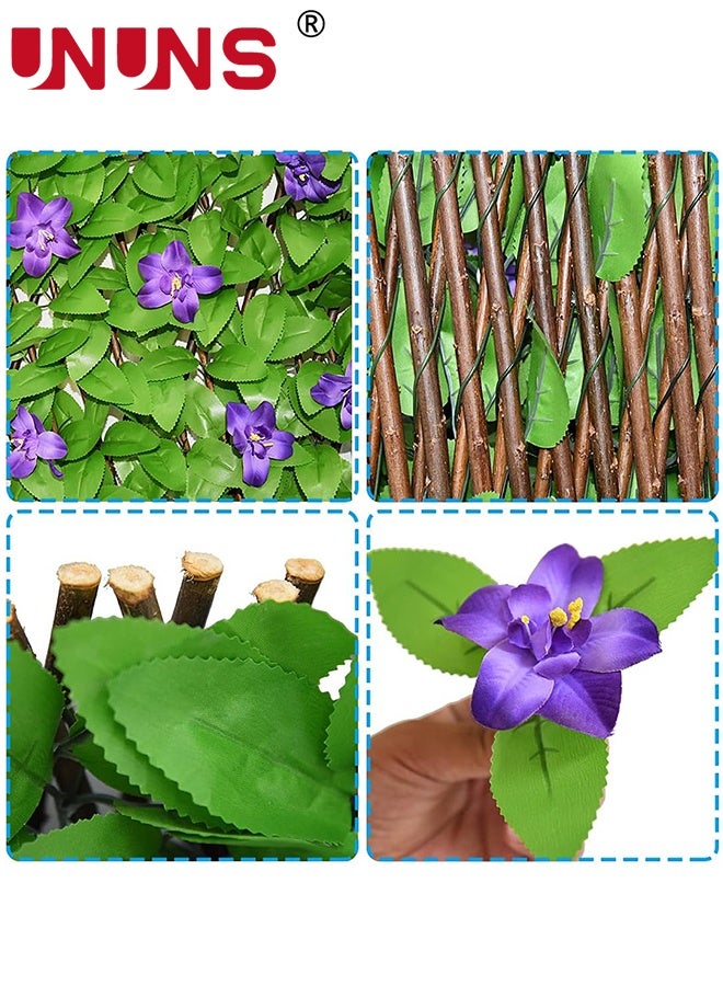 UNUNS Green Fences,Expandable Faux Ivy Fence Privacy Screen with Artificial Flower,Artificial Fences,Greenery Expandable Stretchable Covers Panel for Garden Fence Balcony,18x200cm - Image 2