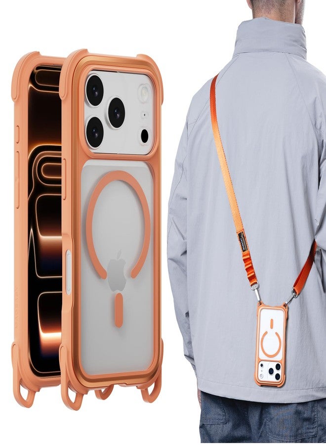 MAGEASY Compatible with iPhone 17 Pro 6.3 Inch Case with Strap - 6 m Drop Protection, Compatible with MagSafe, Aluminium Frame, Odyssey Strap M (Coral) - Image 1