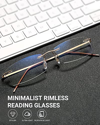 TERAISE Rimless Reading Glasses for Men Women, Lightweight Metal Clear Readers, Fashion Blue Light Blocking Computer Glasses Anti Eyestrain(2.0X) - Image 2