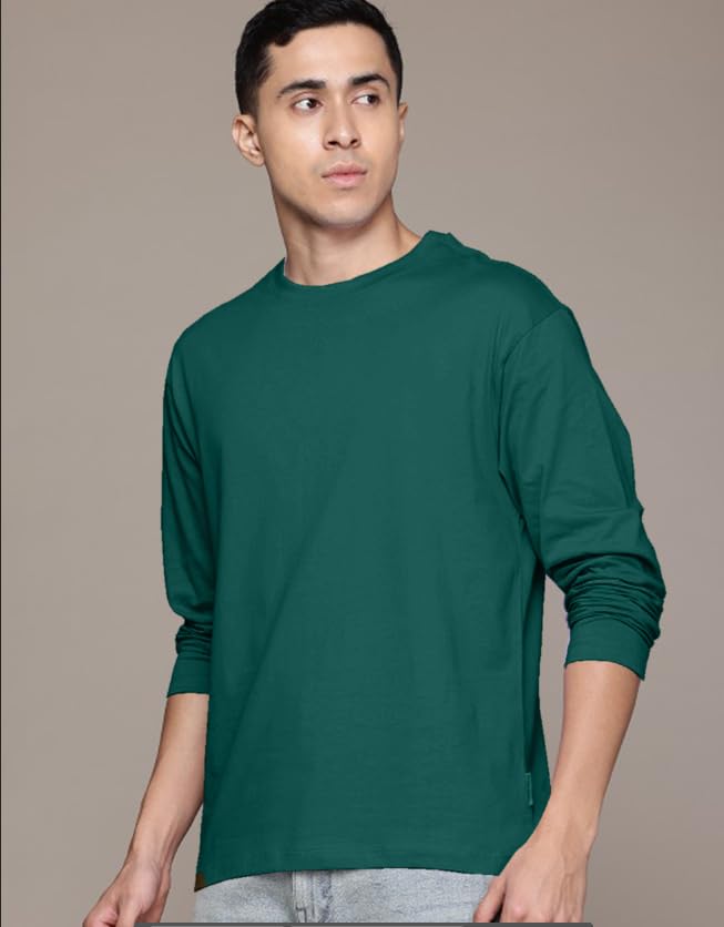 Veirdo® Pure Cotton Round Neck Regular Fit Solid Full Sleeve T-Shirt Combo for Men (PO3_V_FS_GN_NY_BK_M) - Image 2