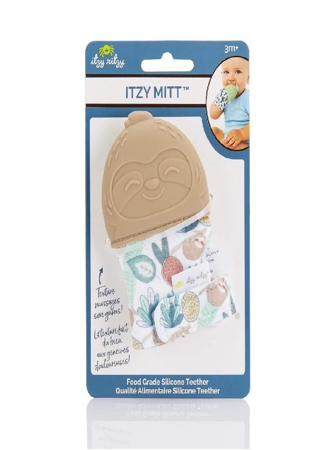 Itzy Ritzy - Itzy Ritzy Silicone Teething Mitt - Soothing Infant Teething Mitten with Adjustable Strap, Crinkle Sound and Textured Silicone to Soothe Sore and Swollen Gums, Sloth - Image 1