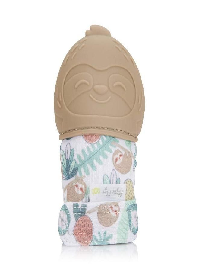 Itzy Ritzy - Itzy Ritzy Silicone Teething Mitt - Soothing Infant Teething Mitten with Adjustable Strap, Crinkle Sound and Textured Silicone to Soothe Sore and Swollen Gums, Sloth - Image 1