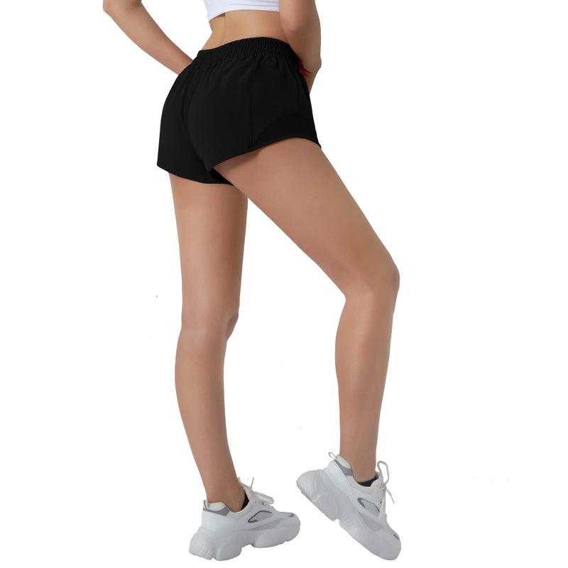 Aurefin Running Shorts for Women,Quick Dry Athletic Sports Shorts Lightweight Active Workout Gym Shorts with Zip Pocket Black/M - Image 5