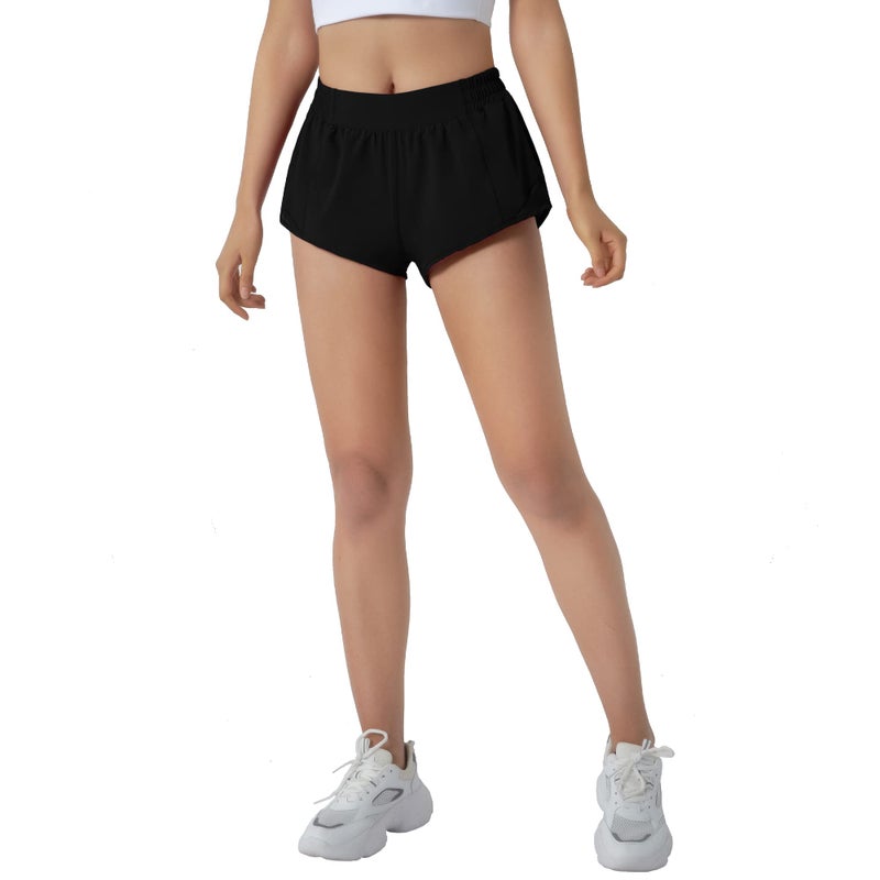 Aurefin Running Shorts for Women,Quick Dry Athletic Sports Shorts Lightweight Active Workout Gym Shorts with Zip Pocket Black/M - Image 4