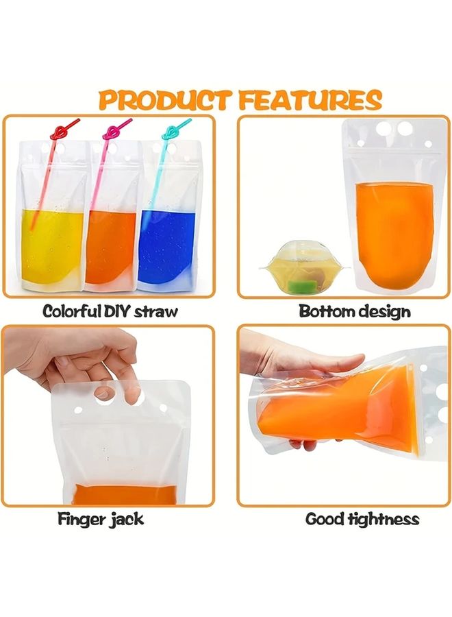 40 Transparent Self Sealing Matte Juice Drink Bags 16.91 Oz With Random Straws Reusable Milk Tea Soy Milk Packaging Bag For Takeout Beverage Milk Tea Shop Birthday Party - Image 4