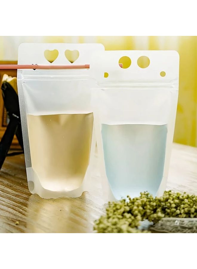 40 Transparent Self Sealing Matte Juice Drink Bags 16.91 Oz With Random Straws Reusable Milk Tea Soy Milk Packaging Bag For Takeout Beverage Milk Tea Shop Birthday Party - Image 1